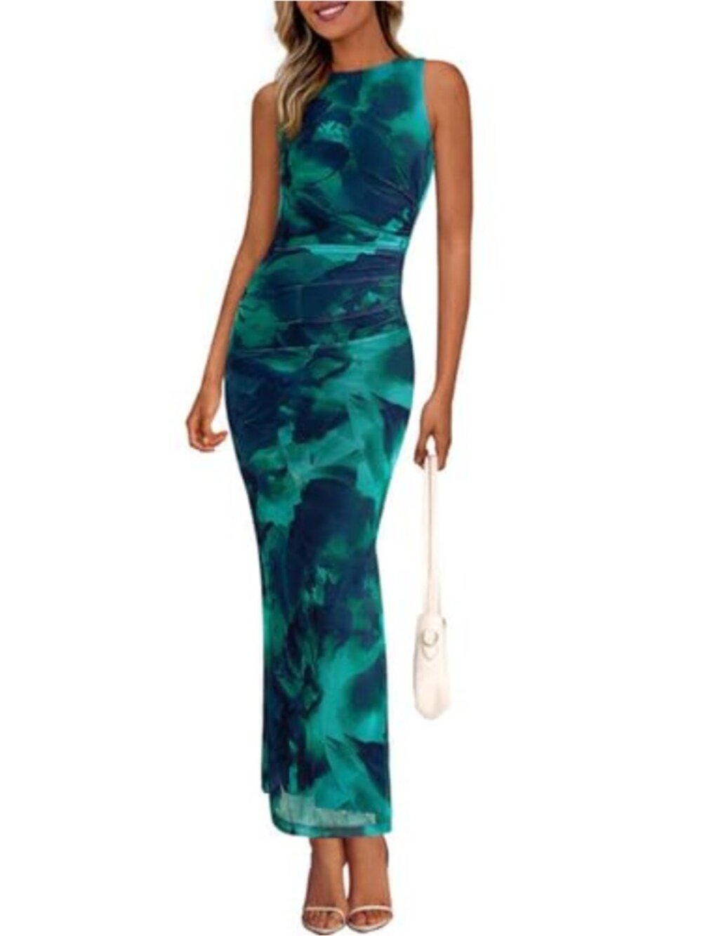 Sleeveless Floral Maxi Dress Cocktail Bodycon Ruched